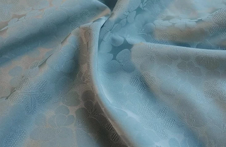 Women’s Satin Qipao Dress Blue Floral High Slit Evening Party | HANFUBAO