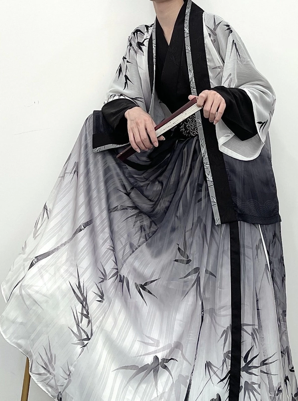 Unisex Modern Daily Hanfu Set Bamboo Pattern Black/White  | HANFUBAO