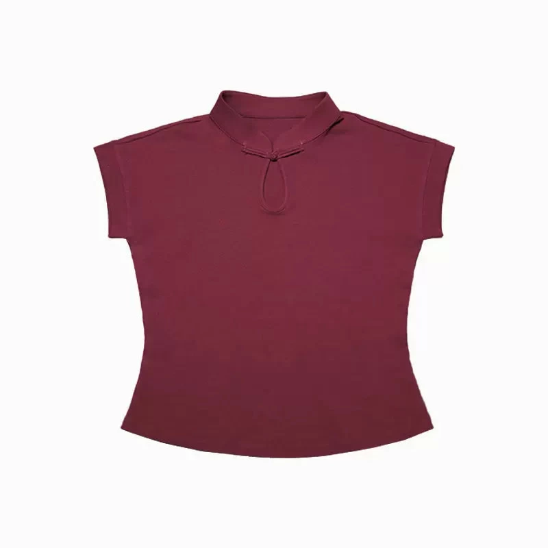 Women Daily Hanfu 3-Color Mandarin Short Sleeve Cotton-Spandex Top | HANFUBAO