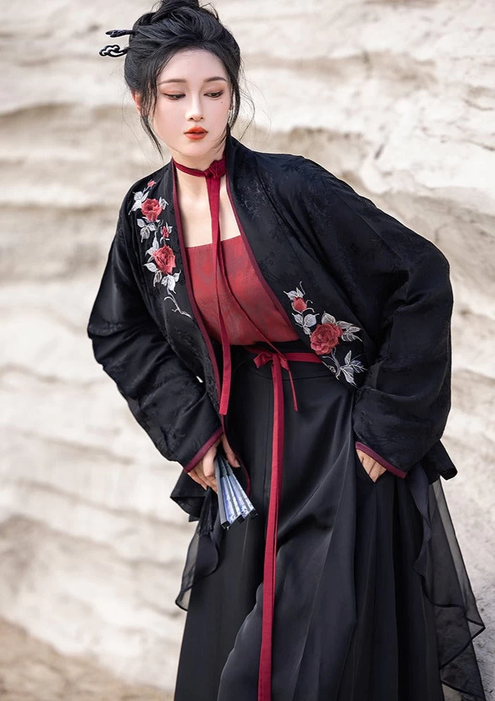 Women's Modern Daily Hanfu Silk-Cotton 4-Piece Pants Set Red | HANFUBAO