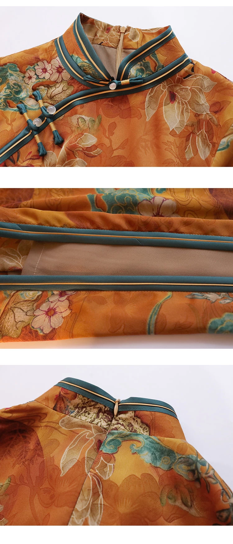 Women Modern Hanfu Gambiered Gauze Yellow Printed Qipao Dress | HANFUBAO