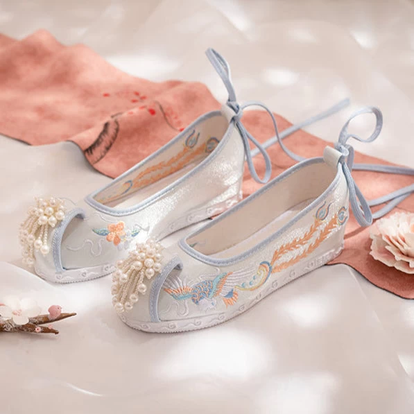 Women’s Phoenix Floral Embroidered Canvas Hanfu Shoes | HANFUBAO
