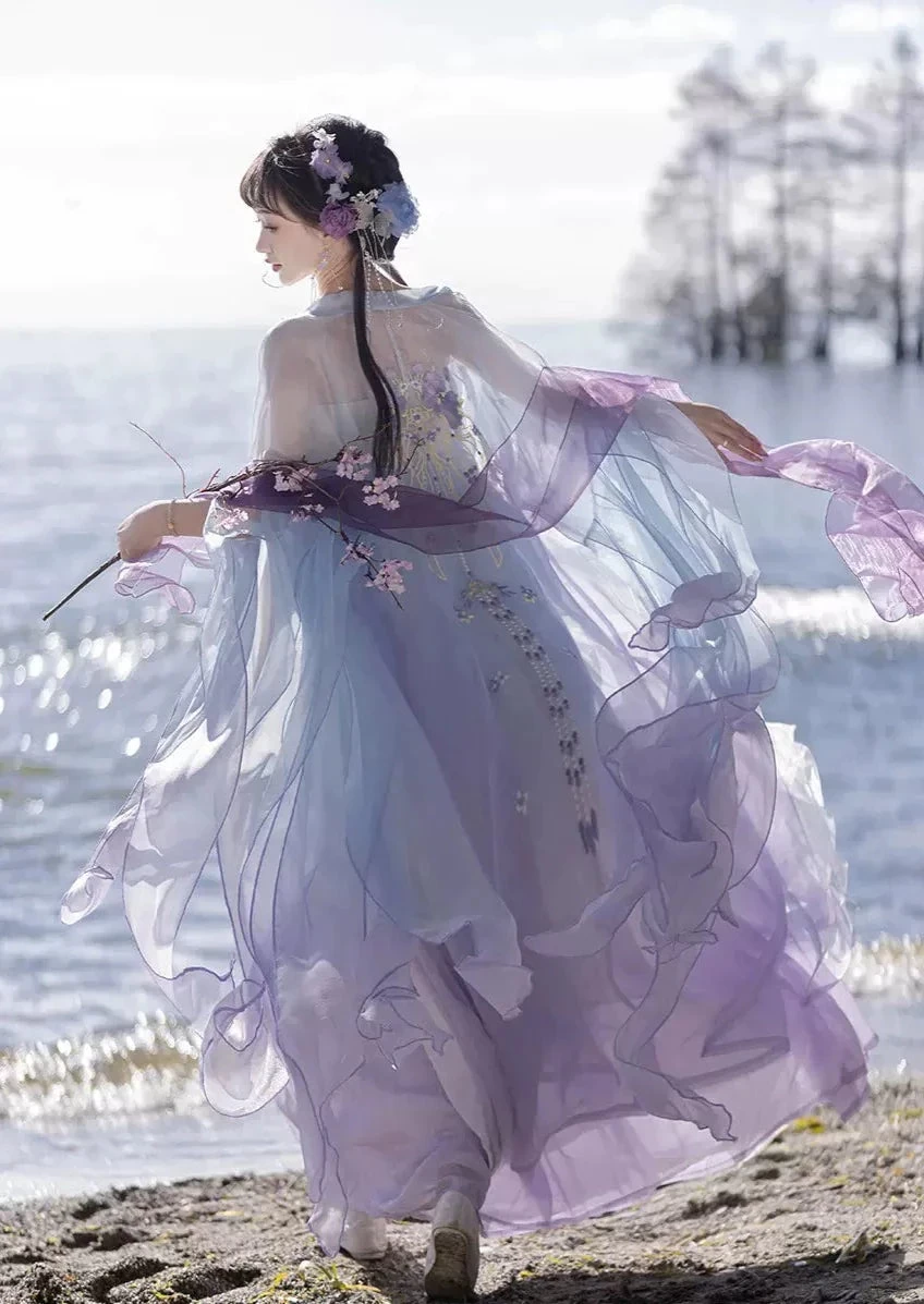 Women Modern Hanfu Silk Blend, Floral Embroidery 3-Piece Set | HANFUBAO