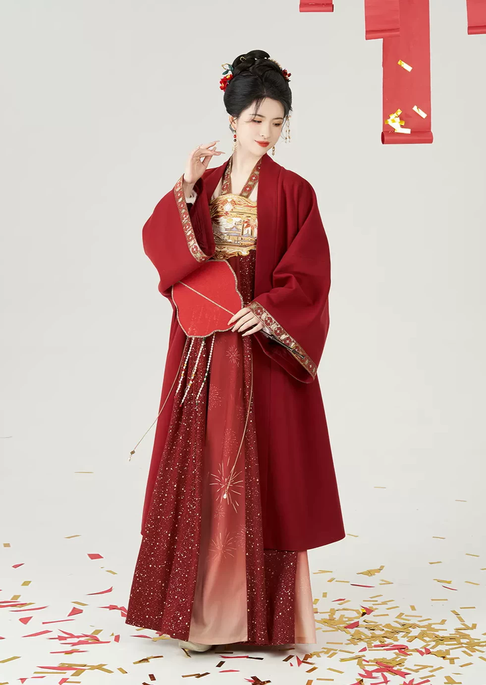 Women’s Modern 4-Piece Floral Flame Hanfu Set,  Daily Wear| HANFUBAO