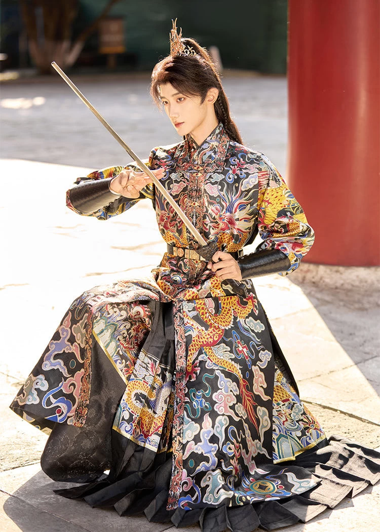 Unisex 4-Piece Embroidered Flying Fish Ming Hanfu Set for Cosplay| HANFUBAO