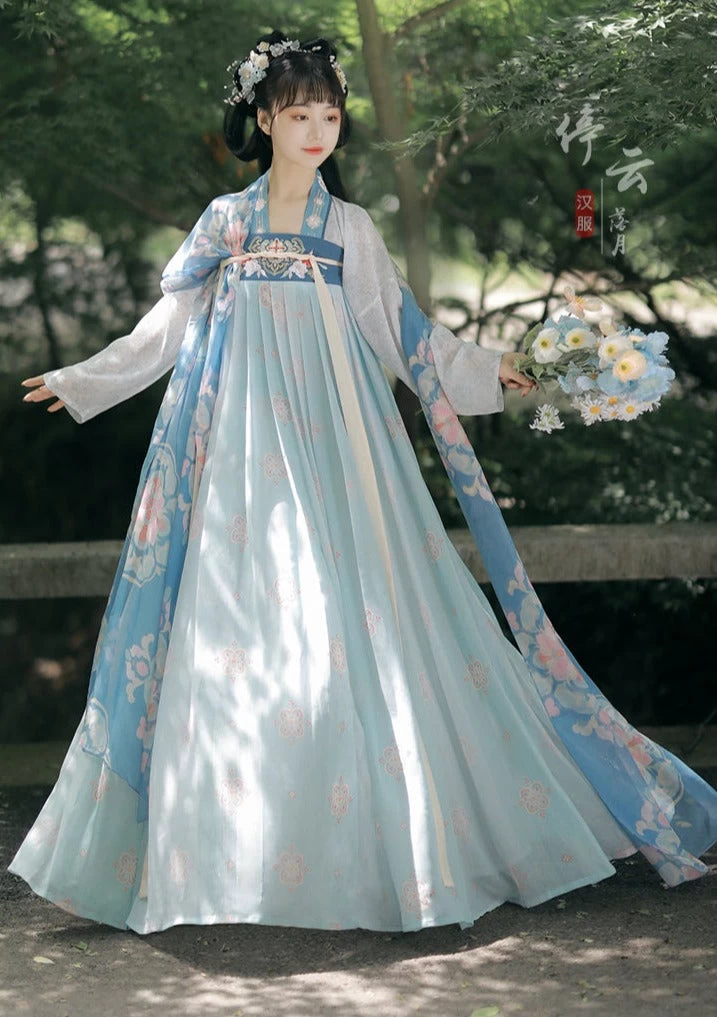 Women’s Modern Chiffon Hanfu Set Tang Pink/Blue | HANFUBAO