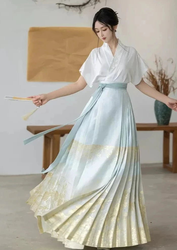 Women's Modern 2-Piece Ma Mian Hanfu Set, Cotton-Blend Top &  Skirt | HANFUBAO