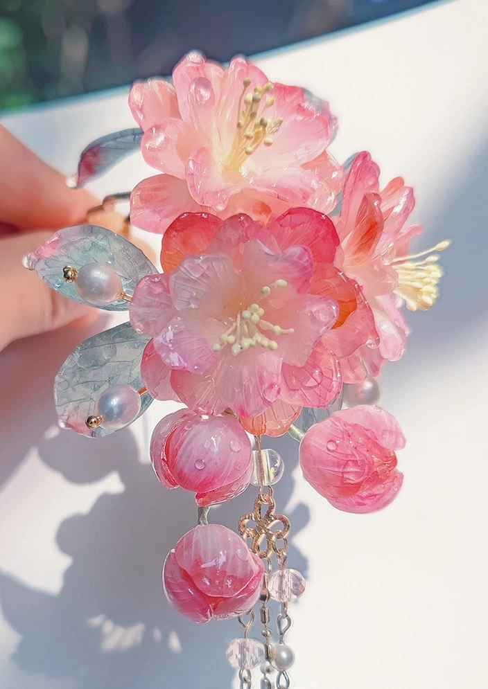 Cherry Blossom Pink Handmade Hanfu Hairpiece for Daily Wear | HANFUBAO
