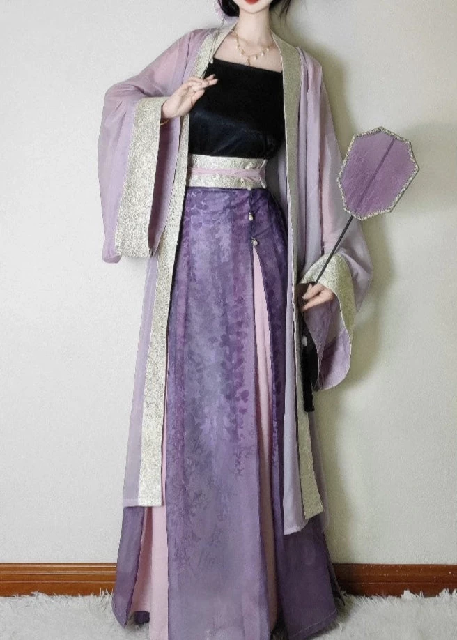 Women’s Chiffon Modern Plus Size Hanfu Set Violet Mist | HANFUBAO