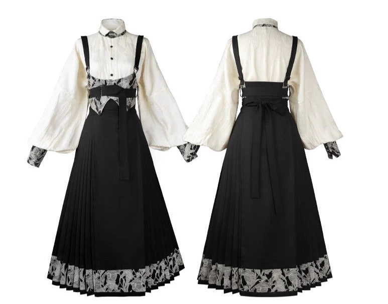 Women Modern Daily Hanfu Set Black | Lyocell-Cotton Blend | HANFUBAO