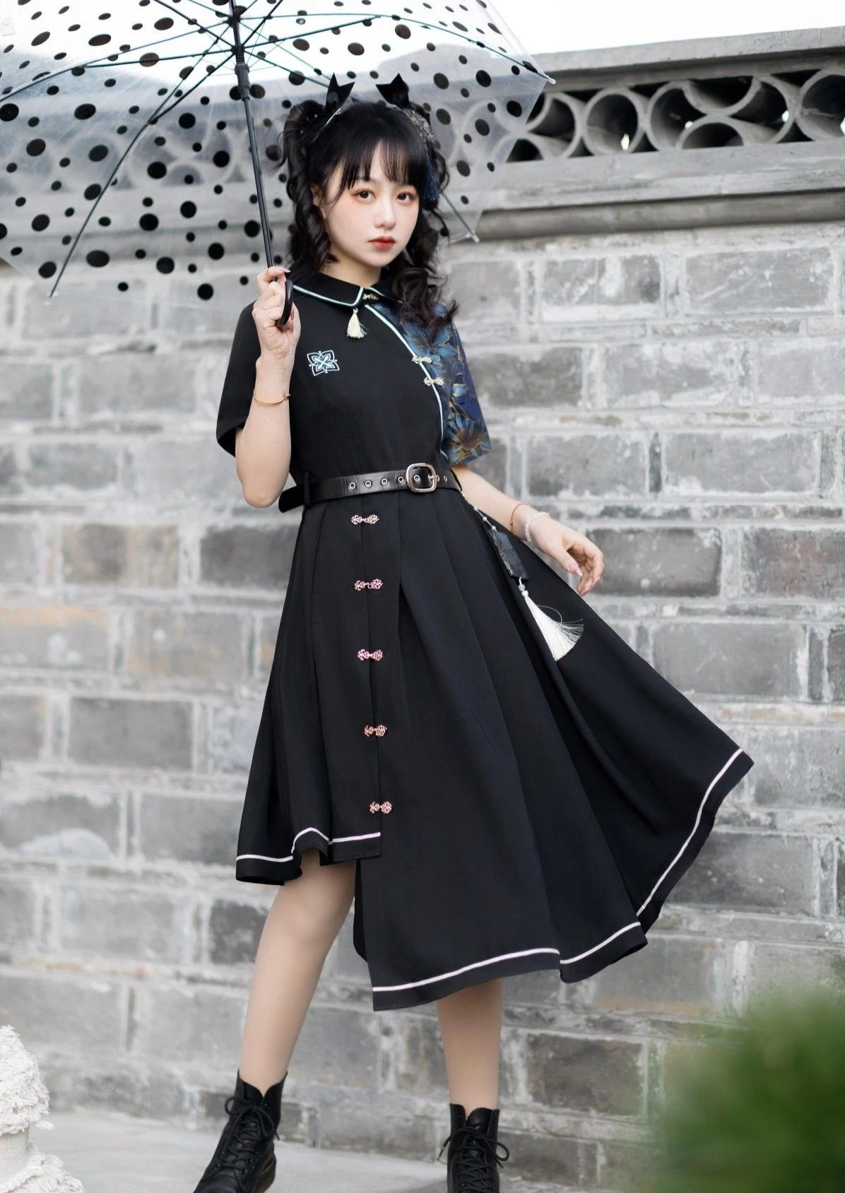Women's Modern Black Lolita Daily Hanfu Dress, Plus Size | HANFUBAO