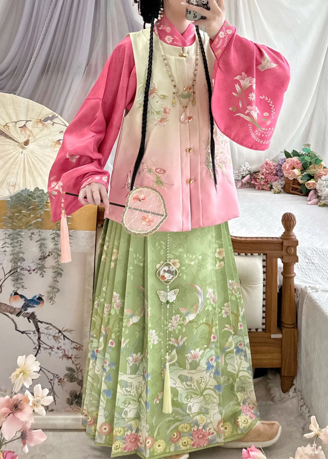 Women’s Plus Size Modern Daily Hanfu 3-Piece  Set Green | HANFUBAO