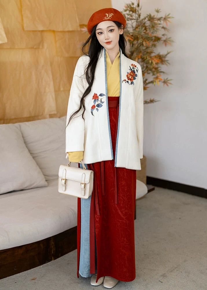 Women's Modern 3-Piece Camellia Hanfu Set Linen-Viscose | HANFUBAO
