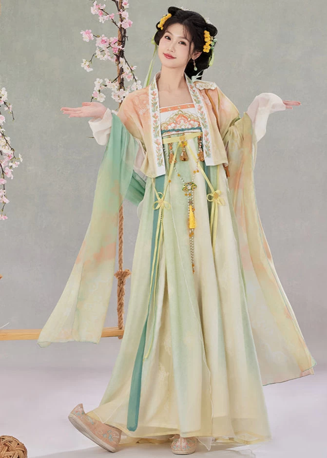 Women  Modern Daily Hanfu 5-Piece Set Willow Mist Green | HANFUBAO