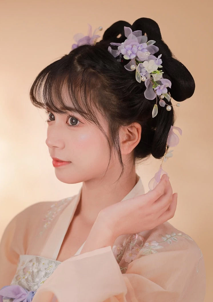 Lilac Hanfu Floral Yarn Hair Clips Pair for Daily Styling 9cm | HANFUBAO