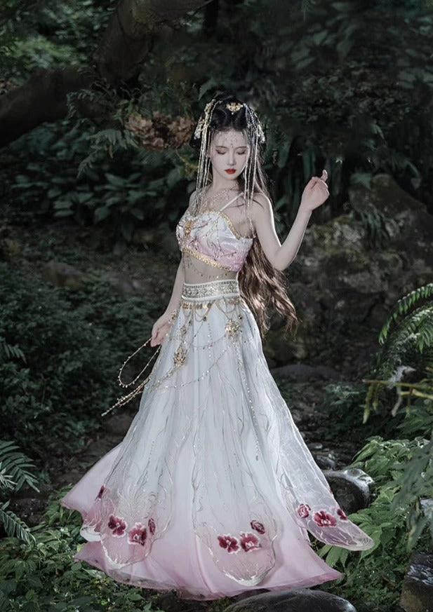 Women Modern Hanfu Set Blue Dunhuang Embroidery| HANFUBAO