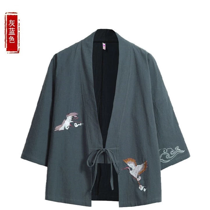 Unisex Daily Hanfu Kimono Robe Green Plus Size Cotton Blend | HANFUBAO