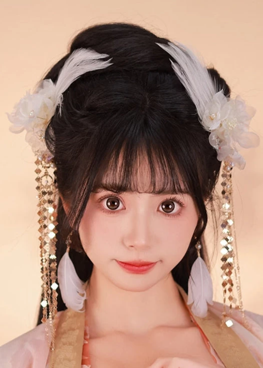 Women Shrink Plastic Hanfu Feather Hair Clip, 3-Color Floral | HANFUBAO