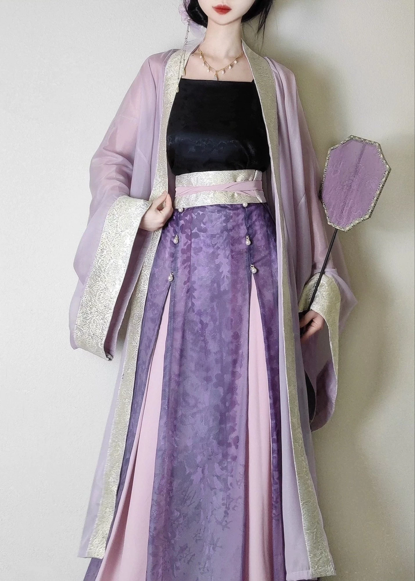 Women’s Chiffon Modern Plus Size Hanfu Set Violet Mist | HANFUBAO