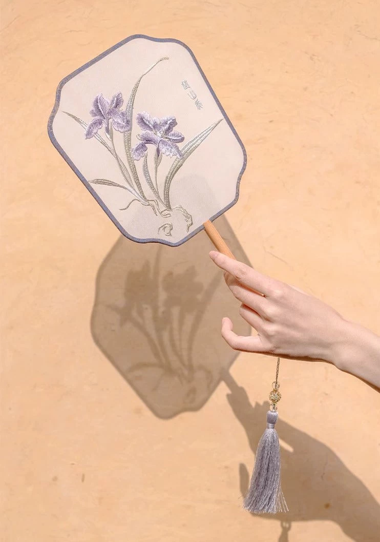 Women Bamboo Hand Fan 4-Color Valley Lily Embroidery Big 33cm| HANFUBAO