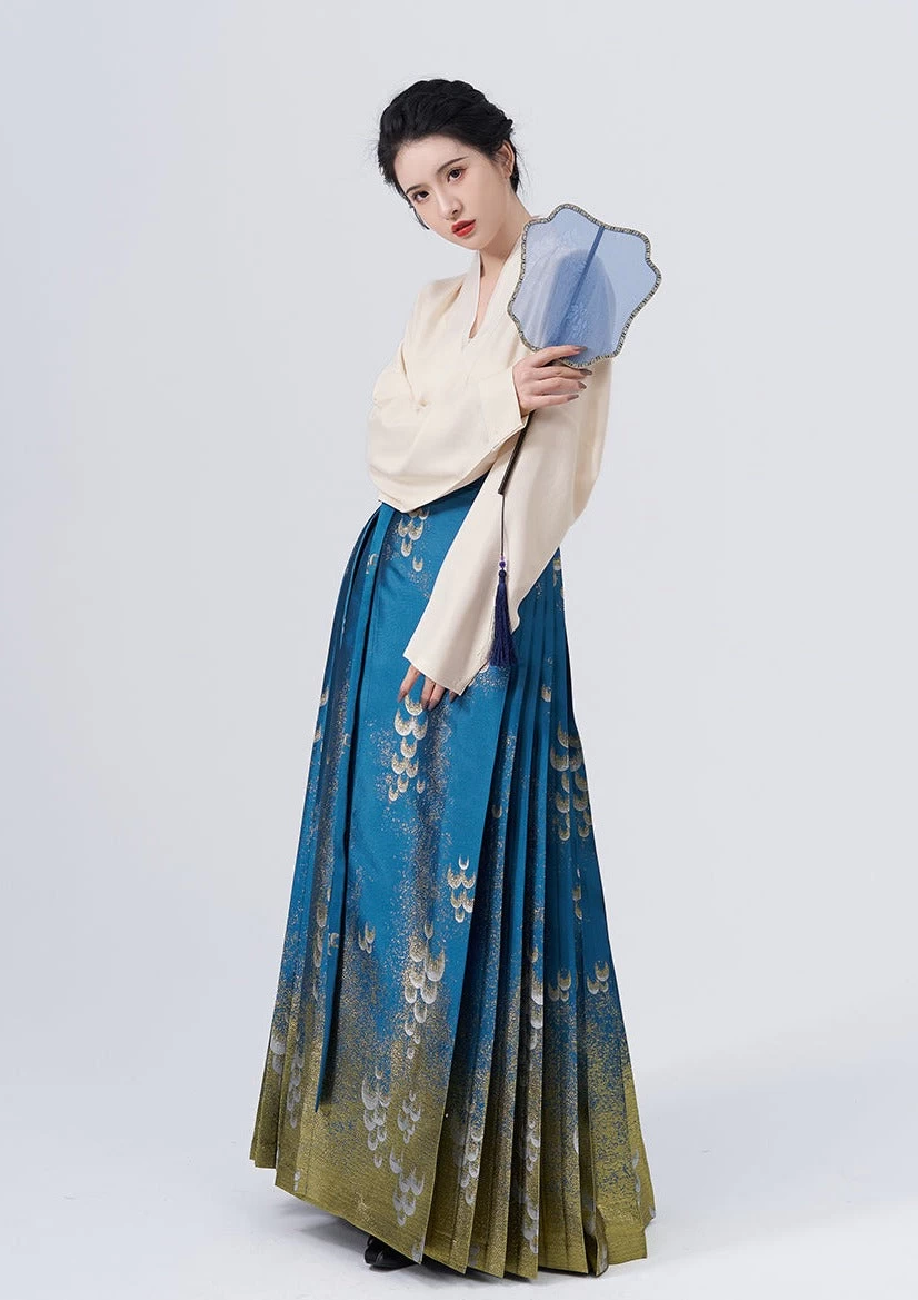 Women Modern Hanfu Ma Mian Skirt Ocean Scale Pattern | HANFUBAO