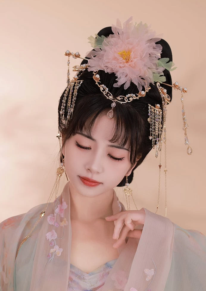 Women Chinese Hanfu Peony Yarn Flower Hair Clip 25x18cm | HANFUBAO