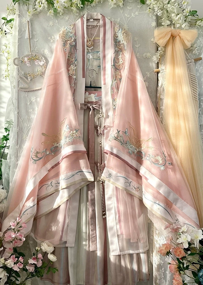 Women’s Plus Size Embroidered Chiffon 5-Piece Hanfu Set for Daily Wear | HANFUBAO