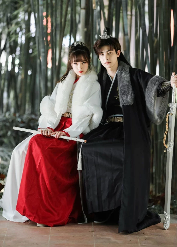Unisex 4-Piece Daily Hanfu Set Black & White Plus Size| HANFUBAO