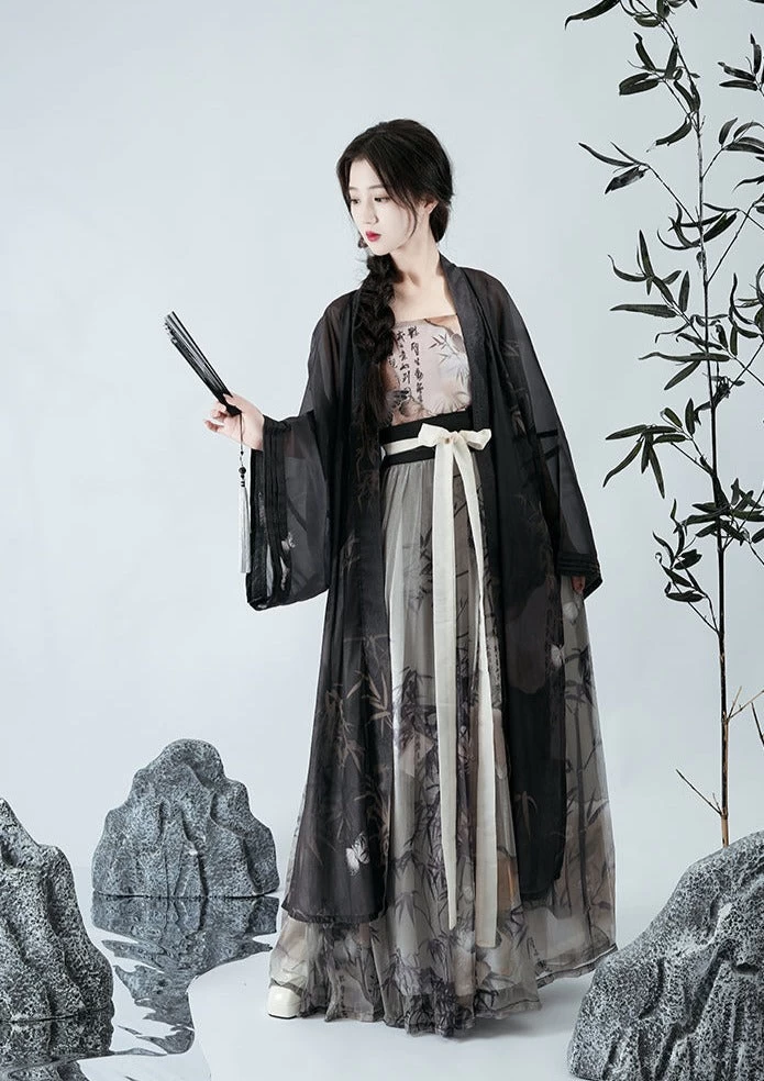 Women’s Daily Hanfu 3-Piece Set Bamboo Pattern Skirt & Coverup | HANFUBAO