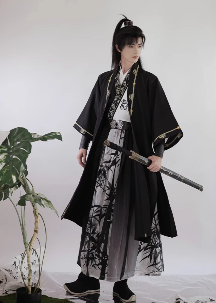 Unisex 6-Piece Bamboo Print Daily Hanfu Set, Plus Size| HANFUBAO