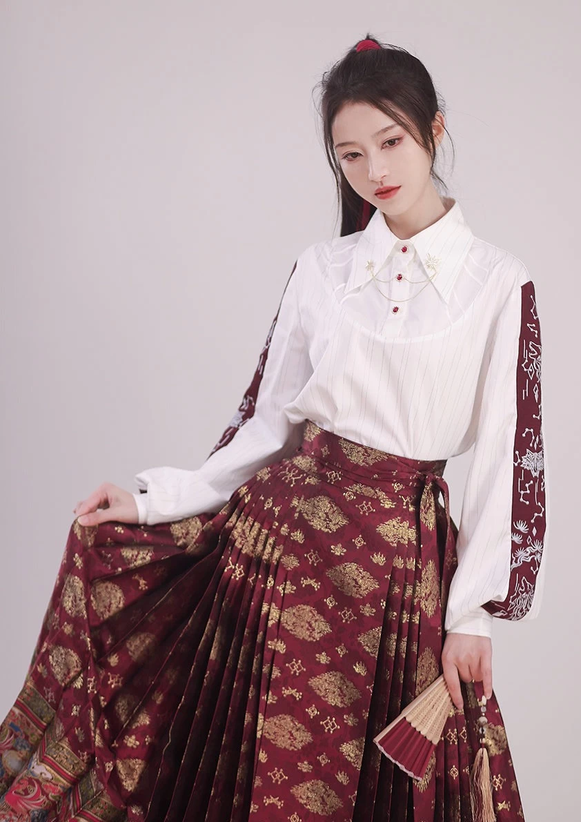 Unisex Modern Hanfu Blouse Blue Wolf Print  Daily Wear | HANFUBAO