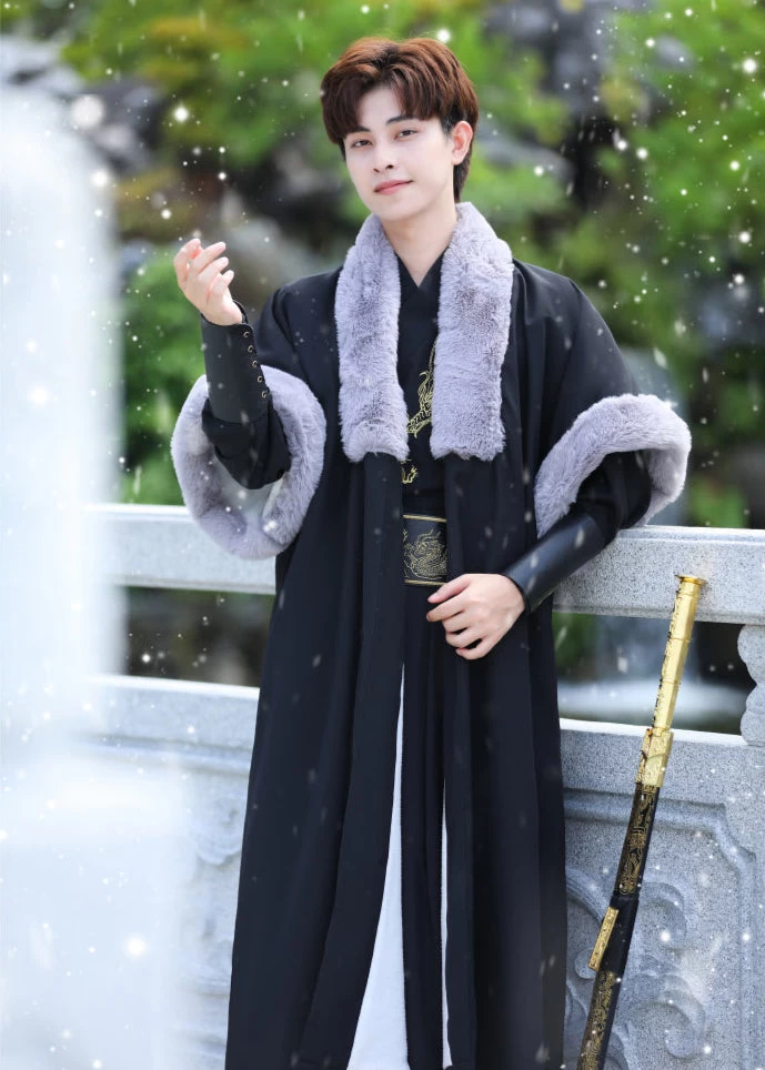 Men's 5-Piece Daily Hanfu Set Black Dragon Embroidered Plus Size| HANFUBAO