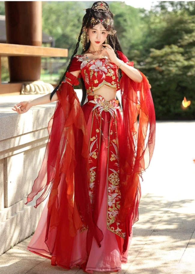 Women 5-Piece Embroidered West Regions Hanfu Dress Set Polyester| HANFUBAO