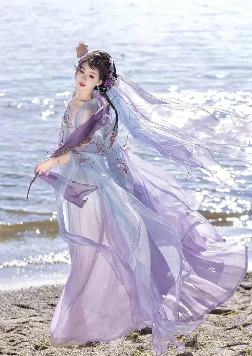 Women Modern Hanfu Silk Blend, Floral Embroidery 3-Piece Set | HANFUBAO