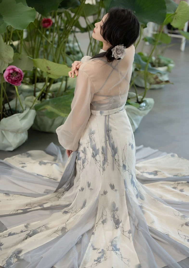 Women Daily Hanfu 3-Piece Set Modern Gray Lyocell Blend | HANFUBAO