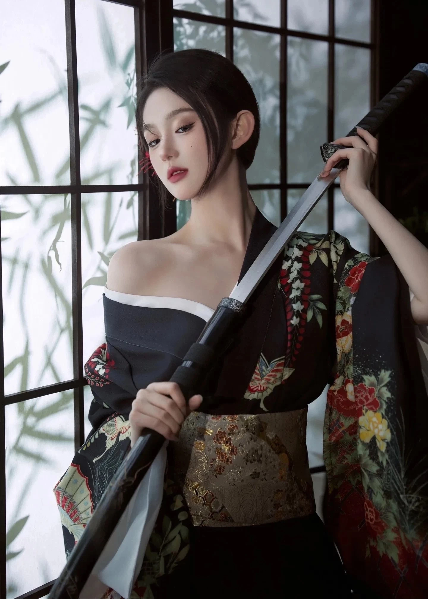 Women 3-Piece Hanfu Kimono Set Sakura Print  for Daily & Events | HANFUBAO