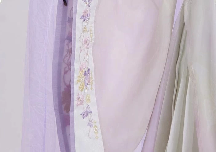 Women Modern Daily Hanfu Yarn Set Purple Floral Embroidery Plus Size | HANFUBAO