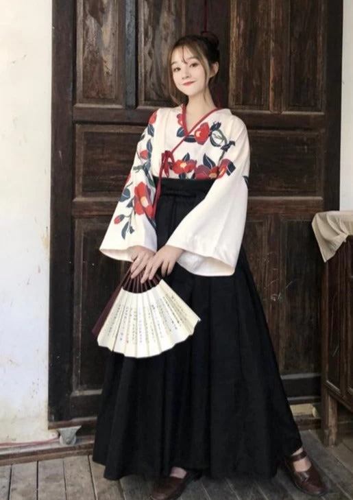 Women Modern Daily Hanfu Set Camellia Red/Black  Plus Size | HANFUBAO