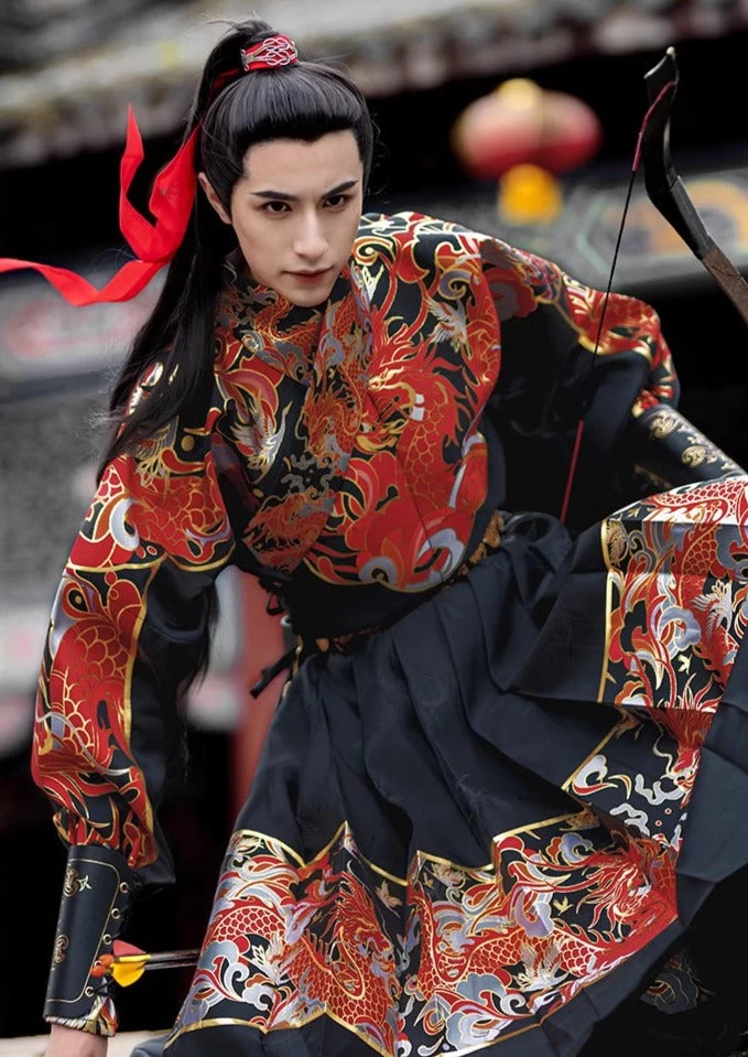 Unisex Modern Daily Hanfu Cotton Blend Water Dragon Embroidery | HANFUBAO