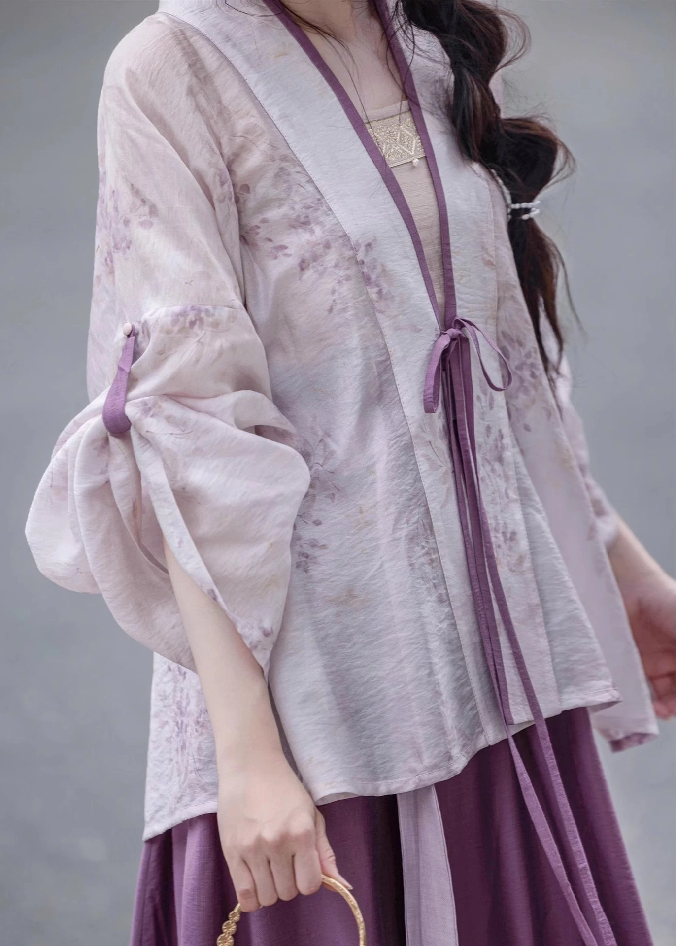 Women Viscose-Nylon Modern Daily Hanfu Set Wisteria Purple | HANFUBAO