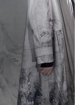 Unisex Modern Hanfu  Coat & Scarf Snow Mountain Print | HANFUBAO