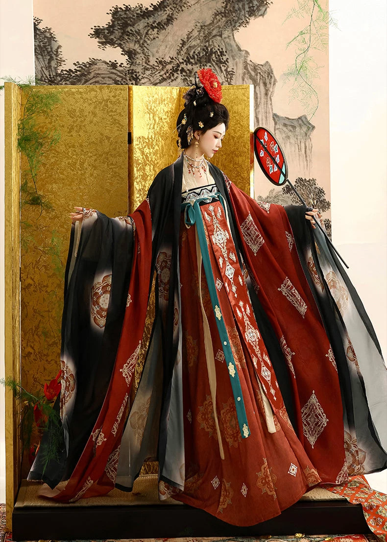 Women’s 4-Piece Floral Chiffon Daily Hanfu Set for Festivals| HANFUBAO