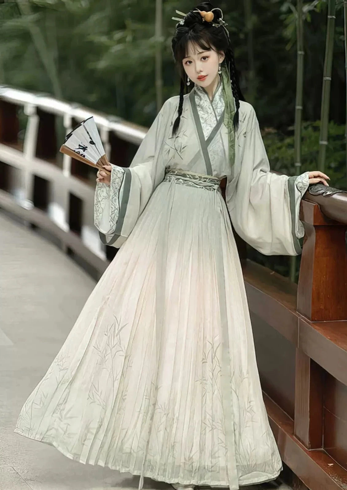 Unisex Bamboo Pattern Cotton Daily Hanfu 3-Piece Set (Plus Size) | HANFUBAO