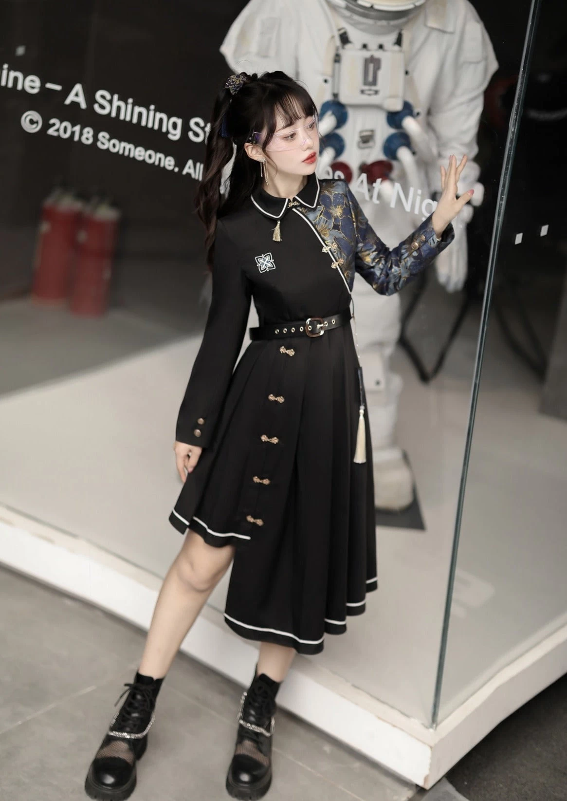 Women's Modern Black Lolita Daily Hanfu Dress, Plus Size | HANFUBAO