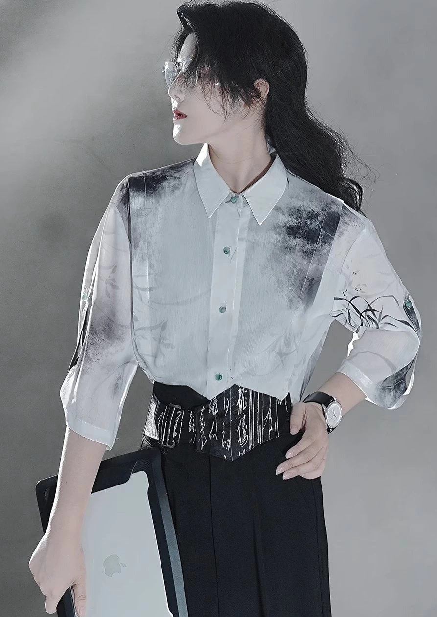 Unisex Modern Summer Hanfu Set, Clivia Print, Plus Size, Polyester-Spandex | HANFUBAO