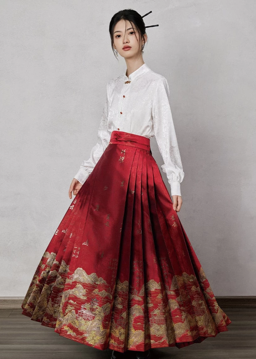 Women Modern Ma Mian Skirt Set Misty Haze Plus Size Daily Hanfu | HANFUBAO