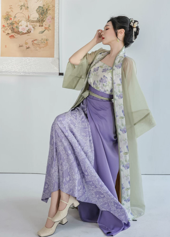 Women’s 3-Piece Daily Hanfu Set Jasmine Grape Green Tencel Blend | HANFUBAO