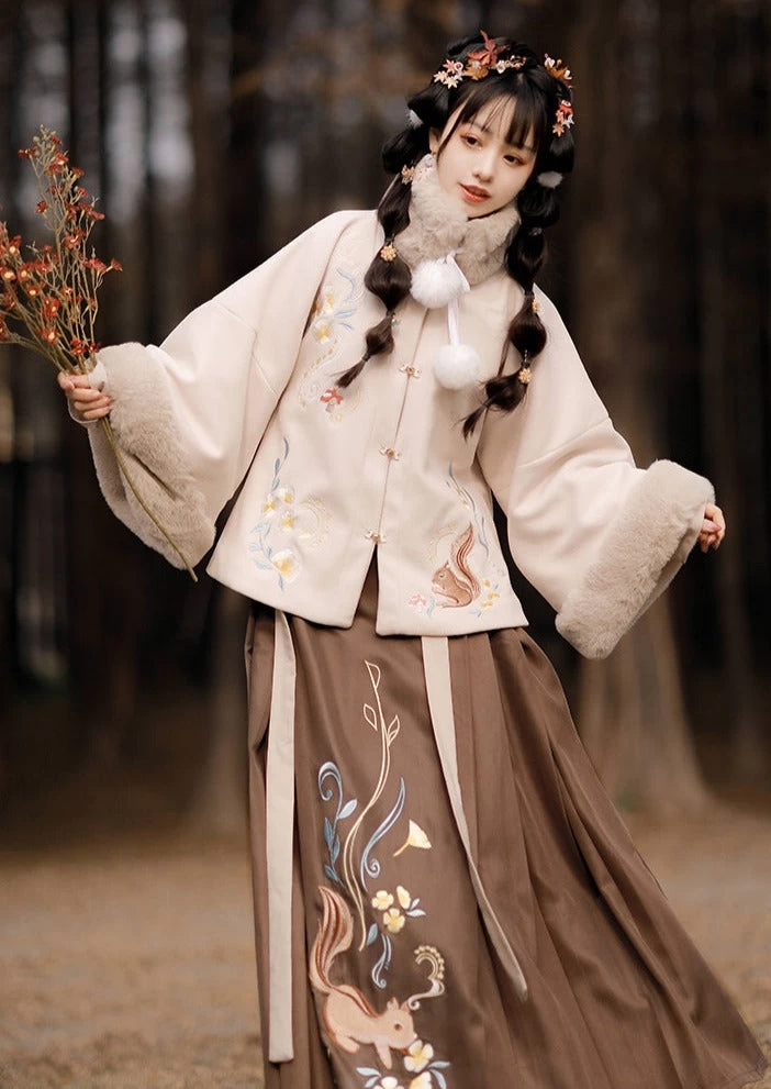 Women Faux Fur Scarf Ming Hanfu Set Fall/Winter| HANFUBAO