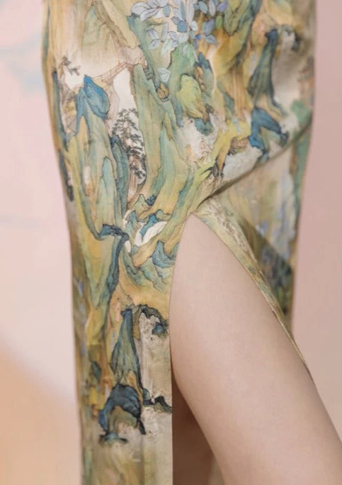 Women Irises Print  Qipao Dress for Daily Wear Summer| HANFUBAO