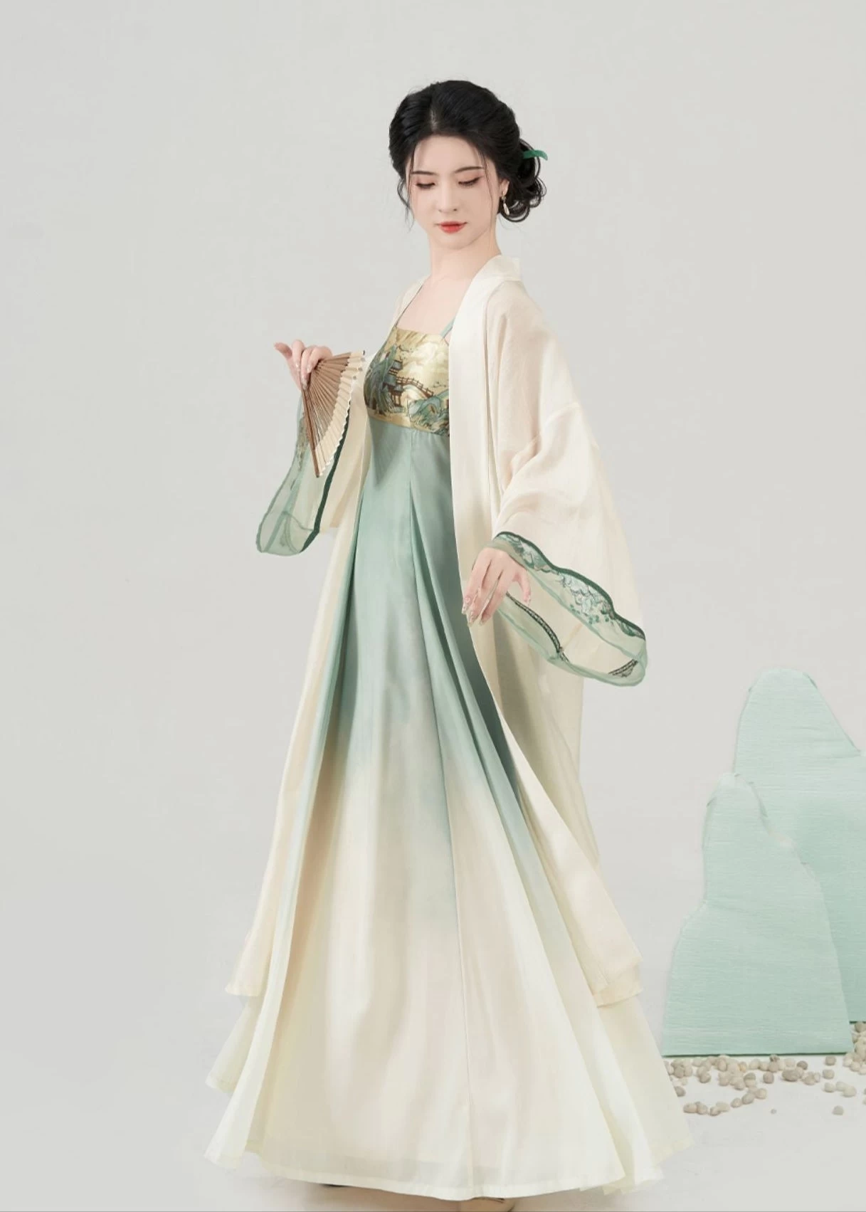 Women Modern Hanfu 2-Piece Set Qing Shan Print | HANFUBAO